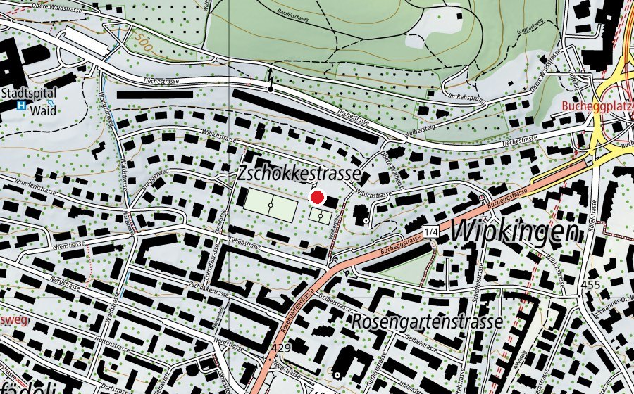 Map showing the location of Kinderhort Waidhalde 1 bis 7 - Morgen-Mittag-Abend (Childcare)