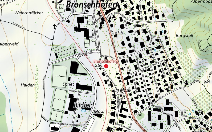 Carte indiquant l’emplacement de Kinderhüeti Bronschhofen (Crèche)