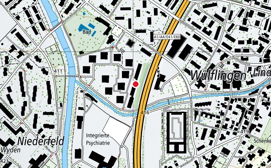 Map showing the location of Kindertagesstätte Wässerwiesen (Childcare)