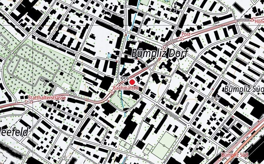 Map showing the location of Kita Bachmätteli (Childcare)