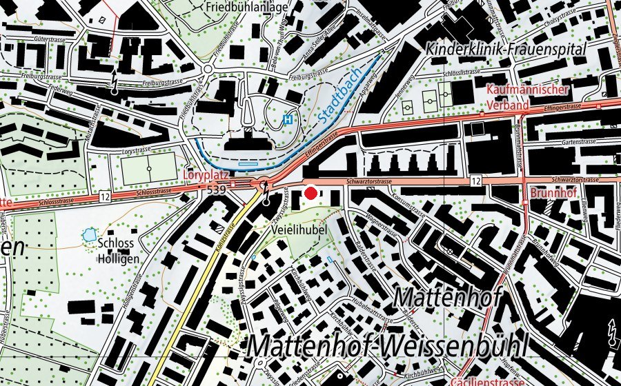 Map showing the location of Kita Loryplatz (Childcare)