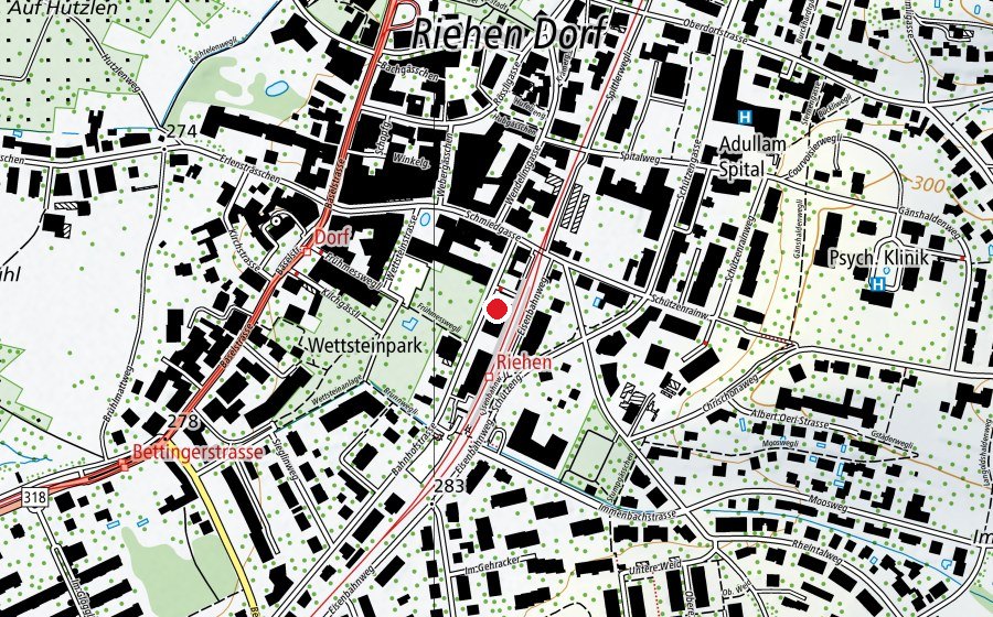 Map showing the location of Kita Riehen Dorf (Childcare)