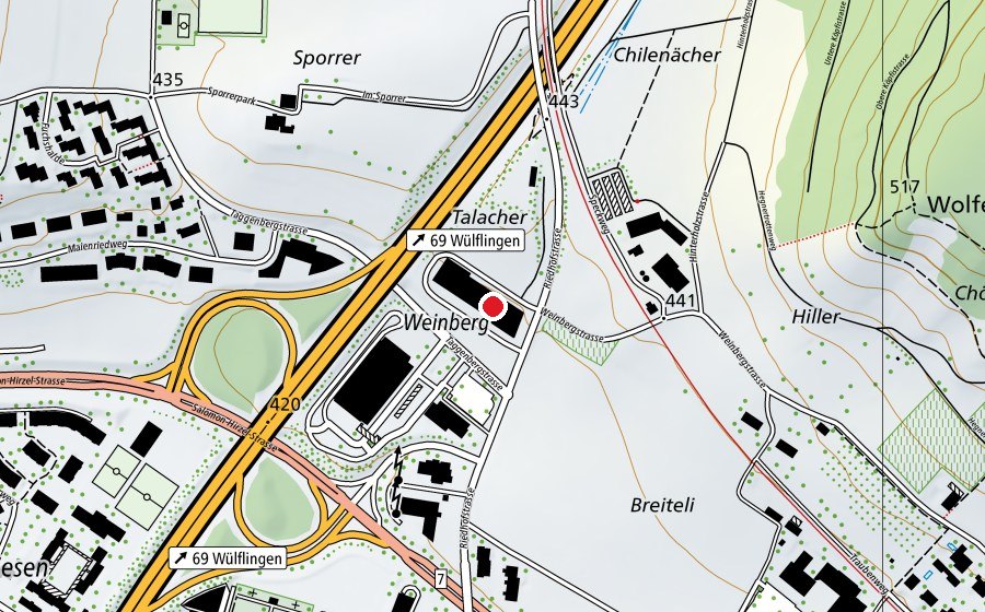 Map showing the location of Kita Windrädli (Childcare)