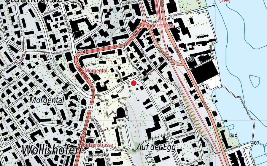 Karte mit dem Standort von Mittag-/Abendhort Kilchberg 1A + 1B (Kindertagesstätte)