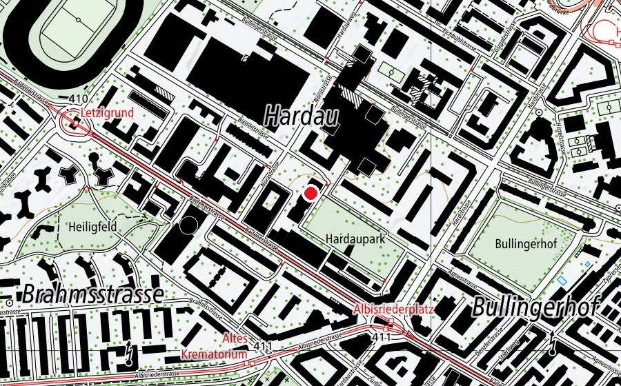 Karte mit dem Standort von Mittaghort Albisriederplatz (Kindertagesstätte)
