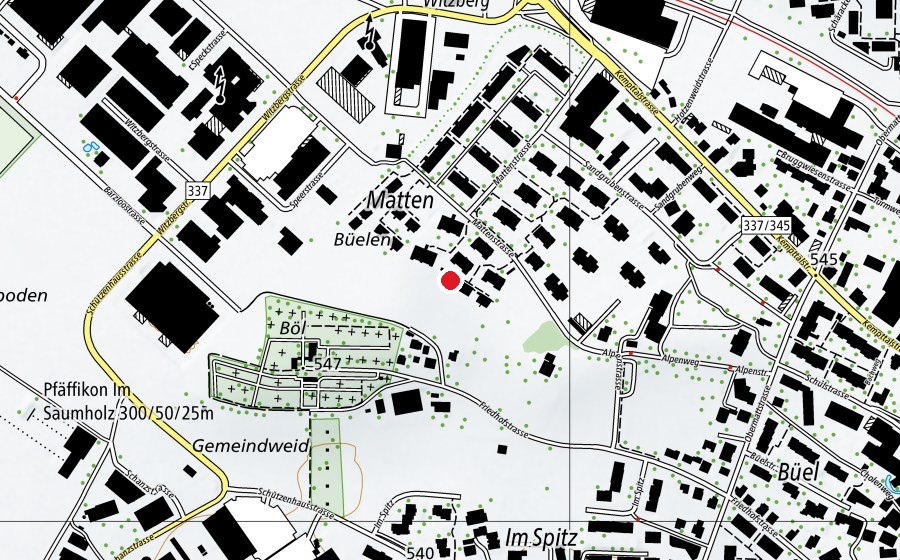 Map showing the location of Spiel- und Waldspielgruppe Chnopf (Childcare)