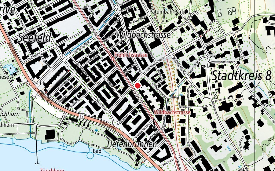 Carte indiquant l’emplacement de Tiefenbrunnen Morgen-/Mittag-/Abendhort (Crèche)