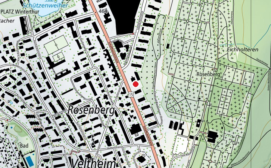 Carte indiquant l’emplacement de Zwerglihuus Rosenberg (Crèche)