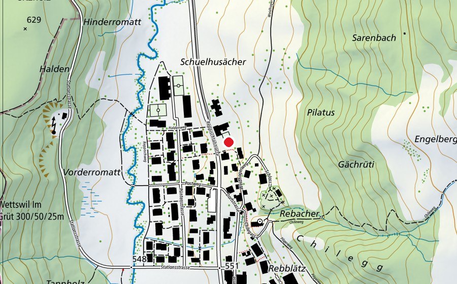 Carte indiquant l’emplacement de Altes Schulhaus Dorf (École)