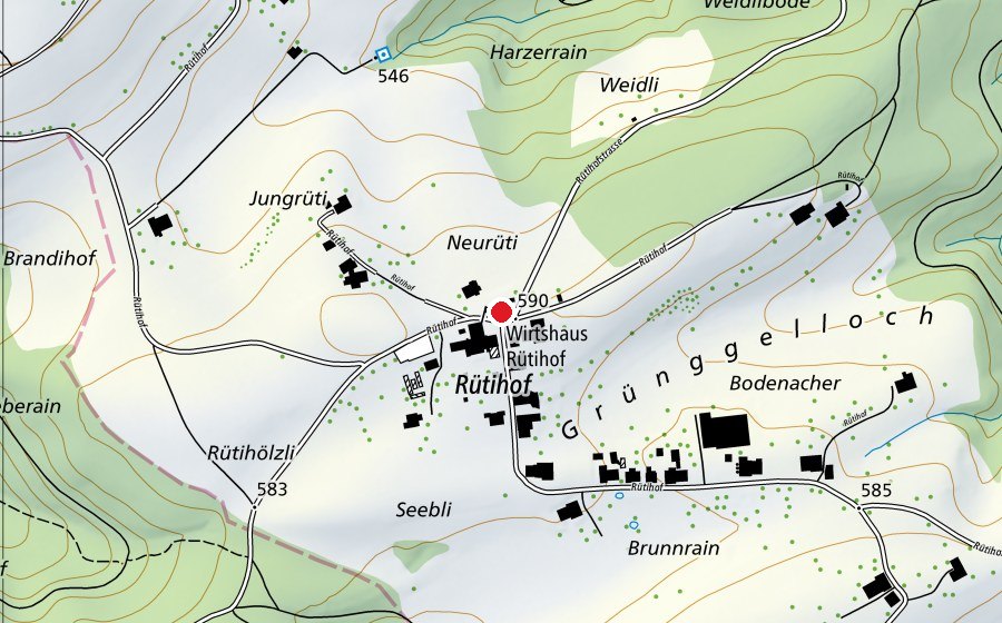 Mappa con la posizione di Altes Schulhaus Rütihof (Scuola)