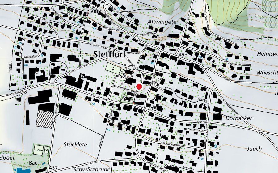 Carte indiquant l’emplacement de Altes Schulhaus (École)