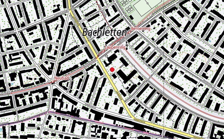 Carte indiquant l’emplacement de Aula, Turnhalle 3 (École)