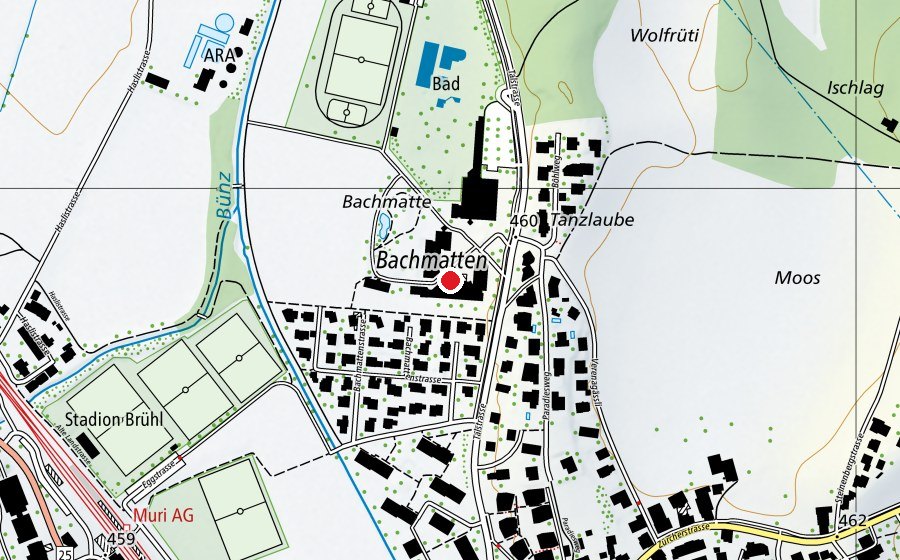 Mappa con la posizione di Bachmattenschulhaus (Scuola)