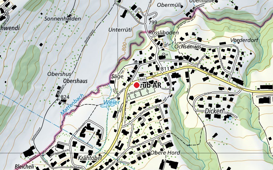 Map showing the location of Basisstufe Dorf (School)