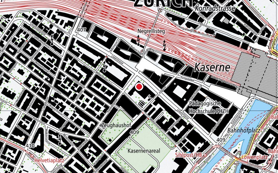 Karte mit dem Standort von Baugewerbliche Berufsschule Zürich (Schule)