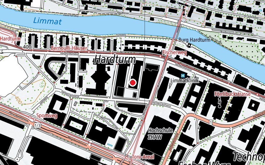 Carte indiquant l’emplacement de BBI Züri West (École)