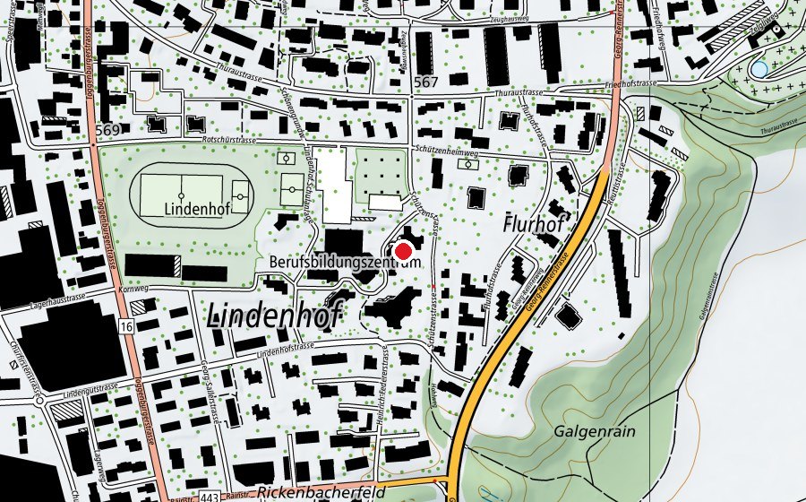 Map showing the location of Berufs- und Weiterbildungszentrum Wil-Uzwil (School)