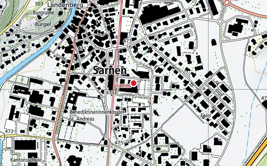 Karte mit dem Standort von Berufs- & Weiterbildungszentrum Obwalden (Schule)