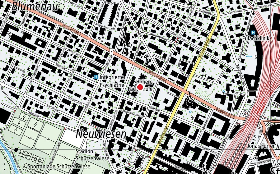 Carte indiquant l’emplacement de Berufsbildungsschule Winterthur (École)