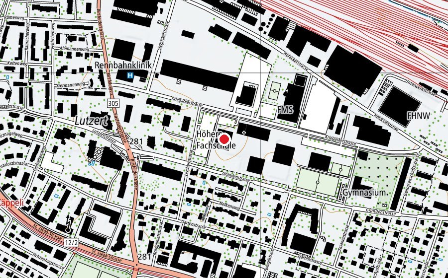 Carte indiquant l’emplacement de Berufsbildungszentrum Baselland BBZ BL Muttenz (École)