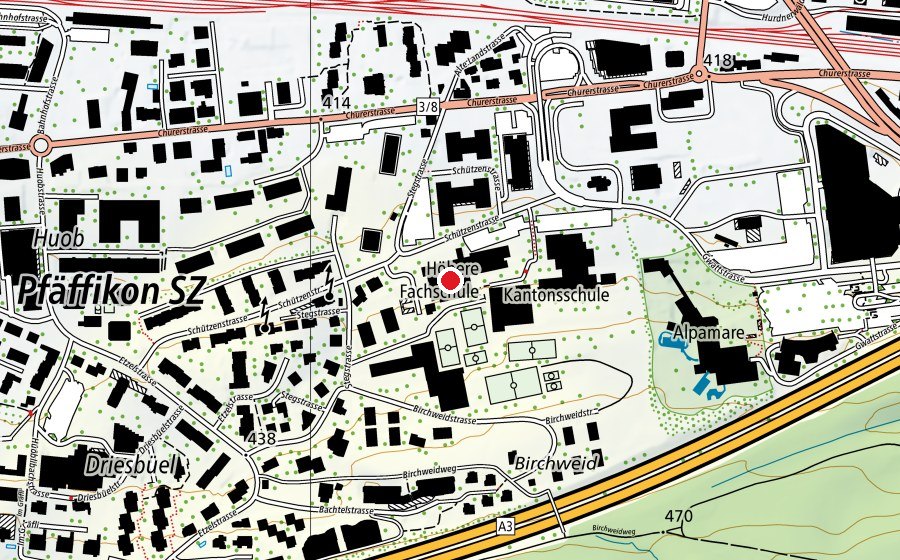 Carte indiquant l’emplacement de Berufsbildungszentrum BBZ Pfäffikon (École)