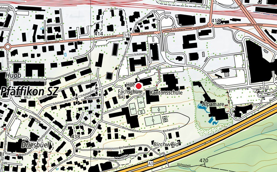 Map showing the location of Berufsbildungszentrum Pfäffikon (School)