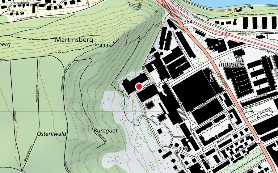 Karte mit dem Standort von Berufsfachschule BerufsBildungBaden (Schule)