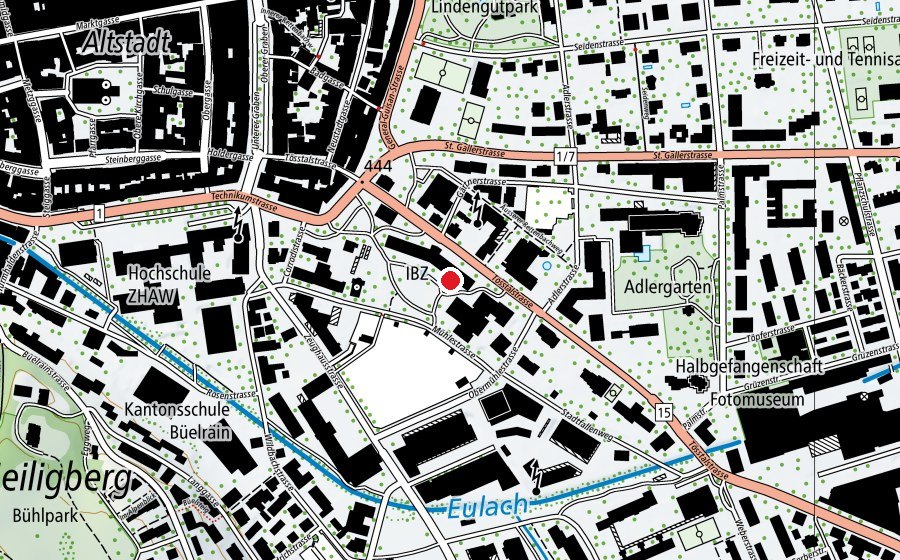 Karte mit dem Standort von Berufsfachschule Winterthur Campus Tösstalstrasse (Schule)