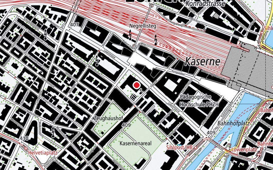 Karte mit dem Standort von Berufsmaturitätsschule Zürich (Schule)