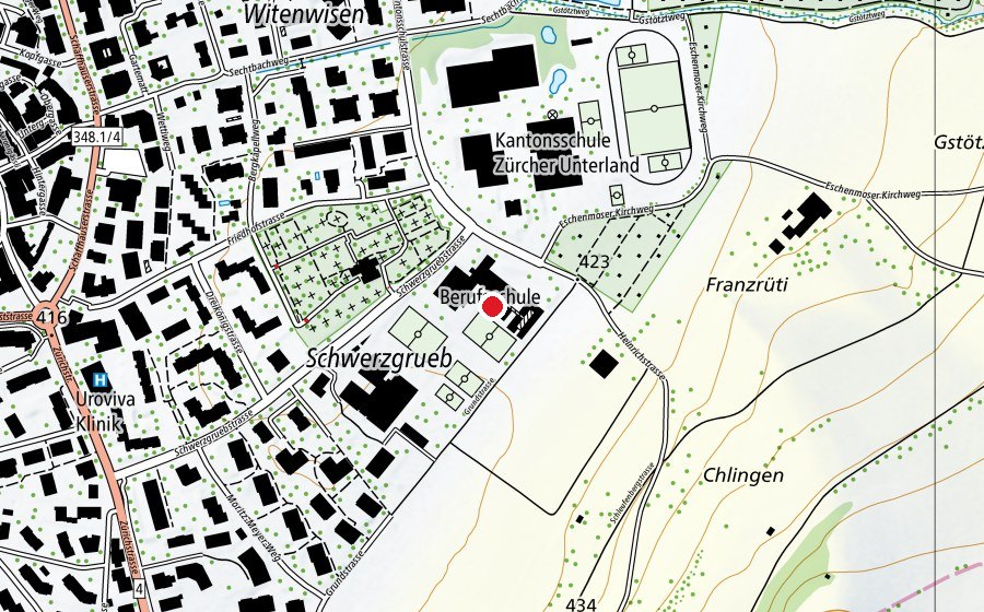 Map showing the location of Berufsschule Bülach (School)