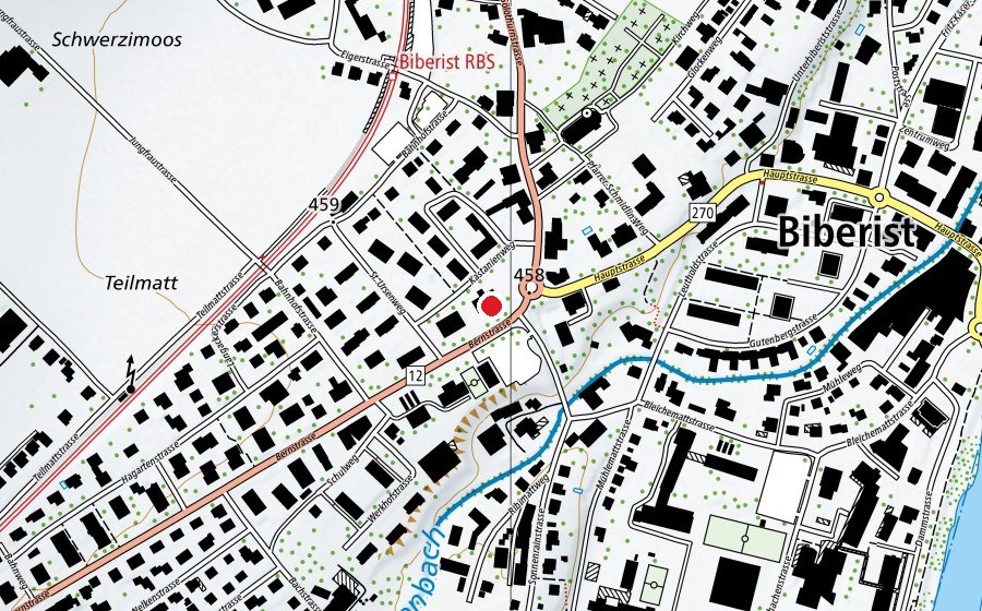 Map showing the location of Bezirkschule Biberist (School)