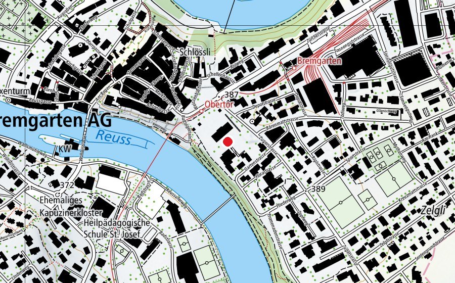 Map showing the location of Bezirksschule Bremgarten (School)