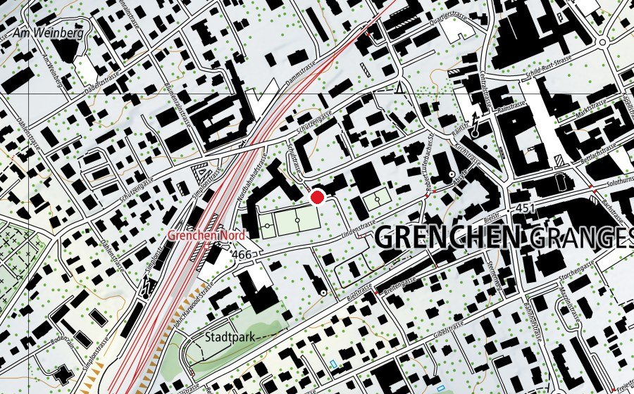 Map showing the location of Bezirksschule Grenchen (School)