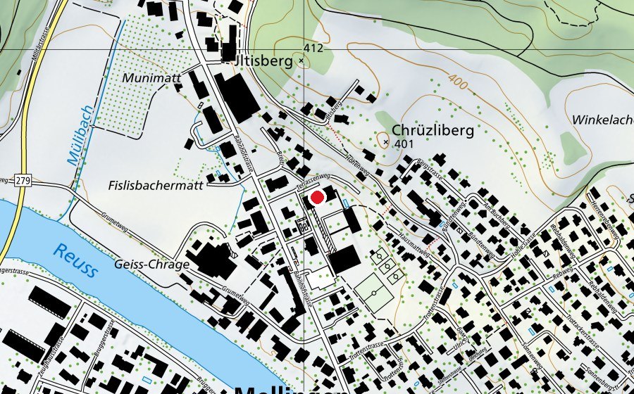 Map showing the location of Bezirksschule (School)