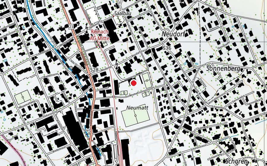 Map showing the location of Bezirksschule Reinach (School)