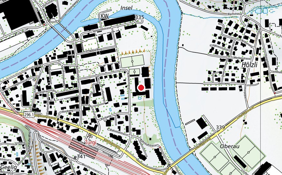 Carte indiquant l’emplacement de Bezirksschule Turgi (École)