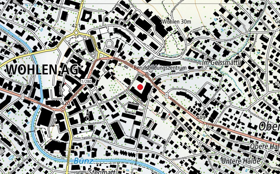 Carte indiquant l’emplacement de Bezirksschule Wohlen (École)