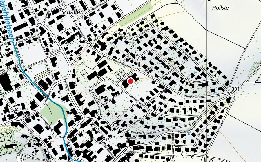 Carte indiquant l’emplacement de Bezirksschulhaus Fuchsrain (École)