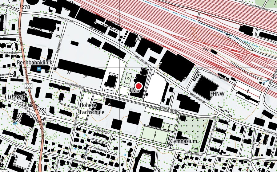 Map showing the location of Bildungszentrum kv BL (School)