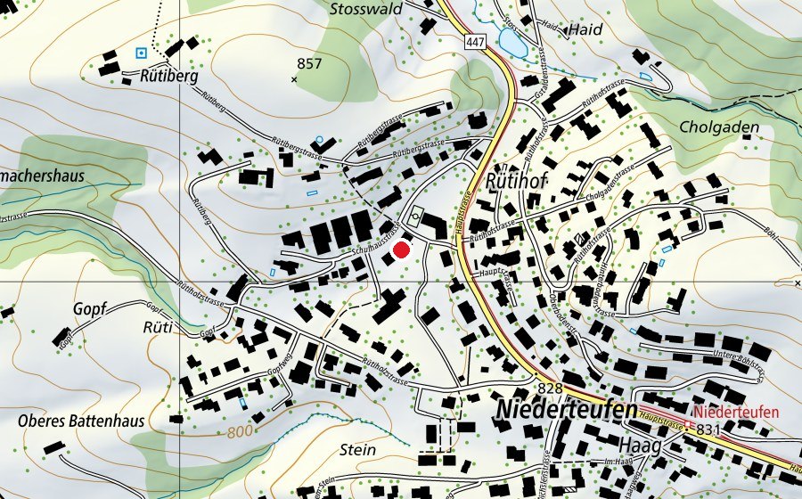 Carte indiquant l’emplacement de Blaues Schulhaus (École)