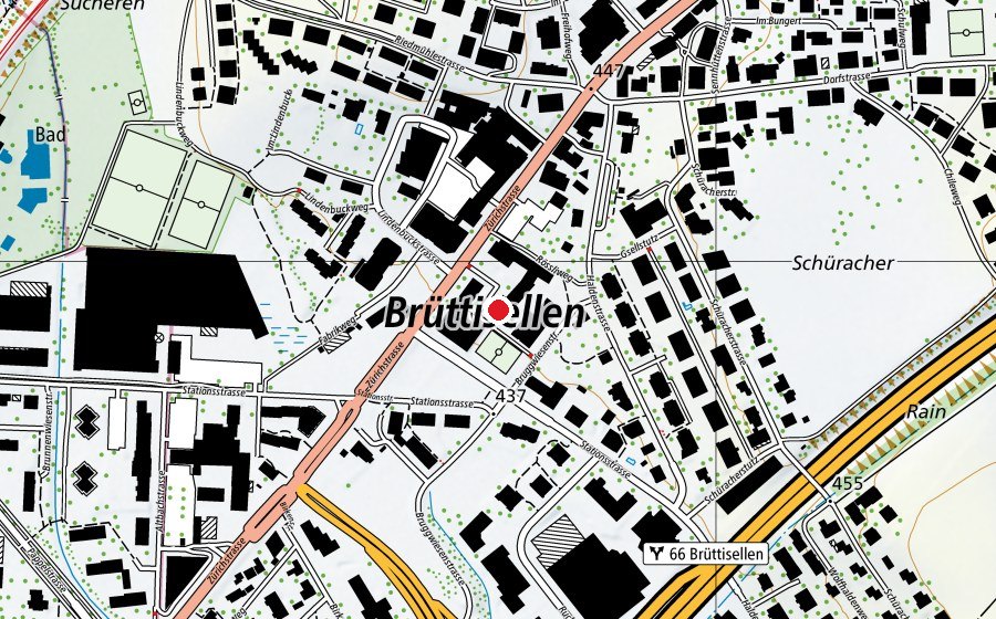 Karte mit dem Standort von Bruggwiesen (Schule)