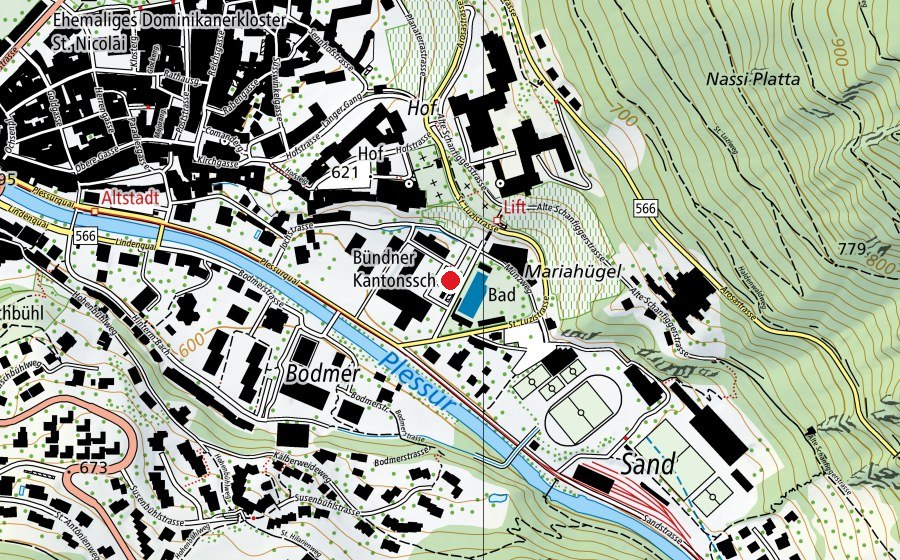 Carte indiquant l’emplacement de Bündner Kantonsschule (École)