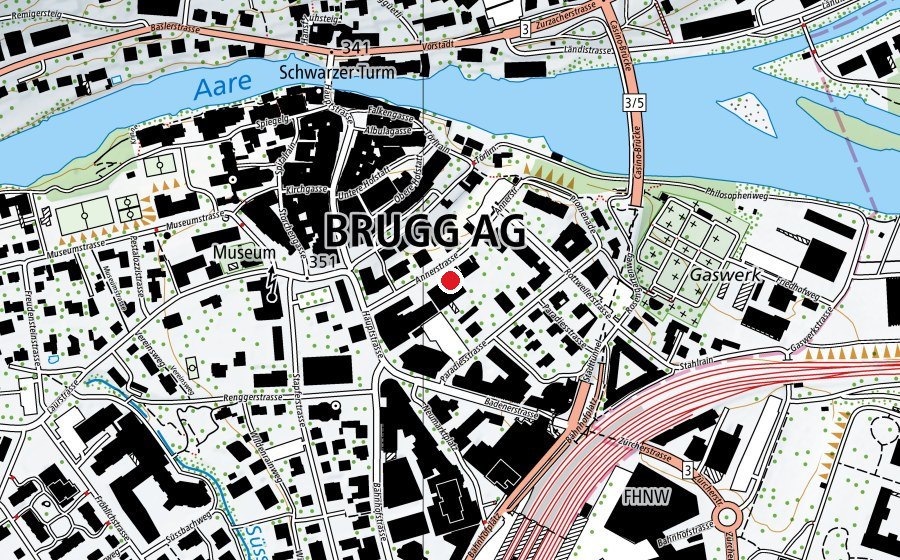 Carte indiquant l’emplacement de BWZ Brugg Berufs- u. Weiterbildungszentrum (École)