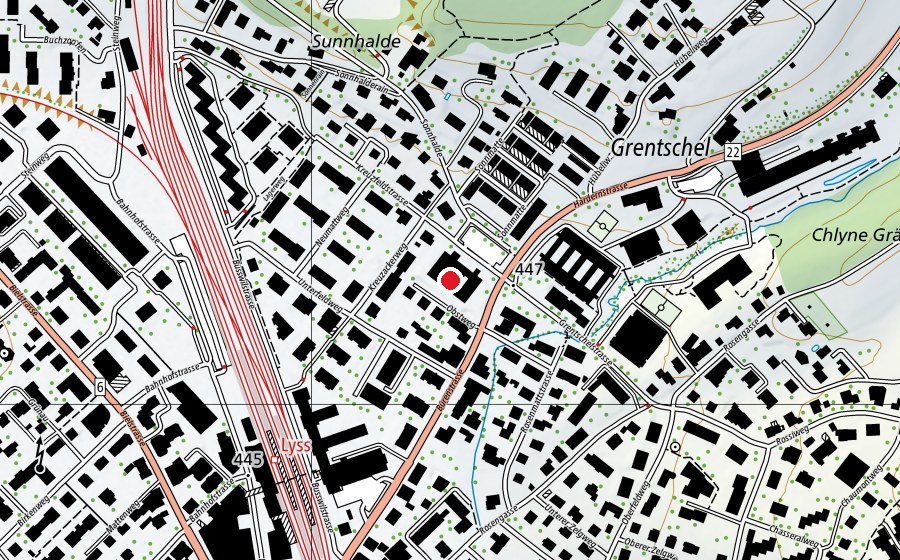 Map showing the location of BWZ Lyss (School)