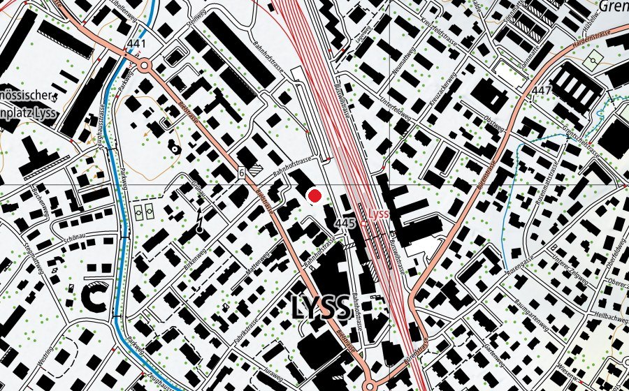 Carte indiquant l’emplacement de BWZ Lyss (École)