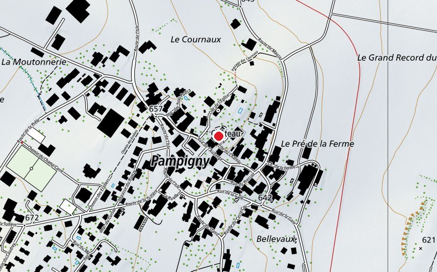 Carte indiquant l’emplacement de Château de Pampigny (École)