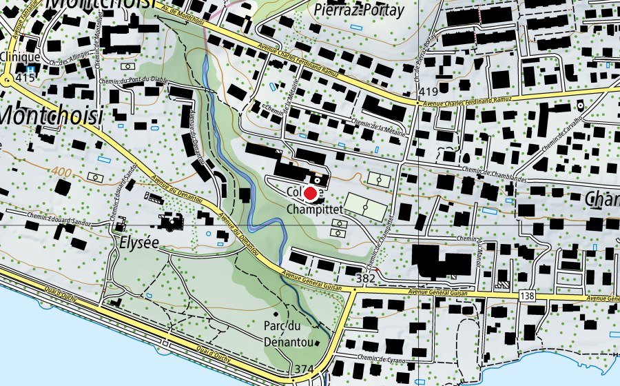 Carte indiquant l’emplacement de Collège Champittet (École)