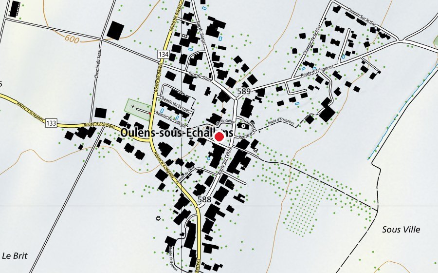 Carte indiquant l’emplacement de Collège d'Oulens-sous-Echallens (École)
