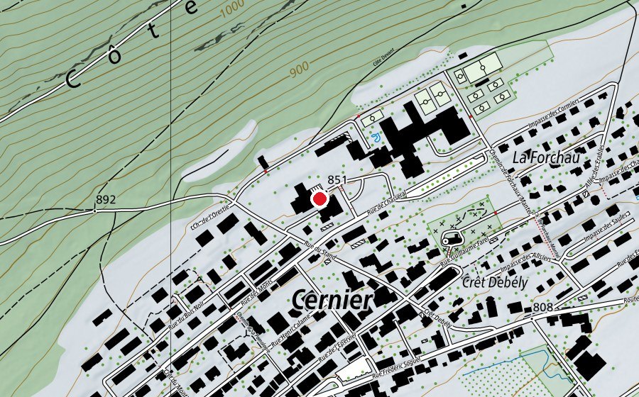 Carte indiquant l’emplacement de Collège de Cernier (École)
