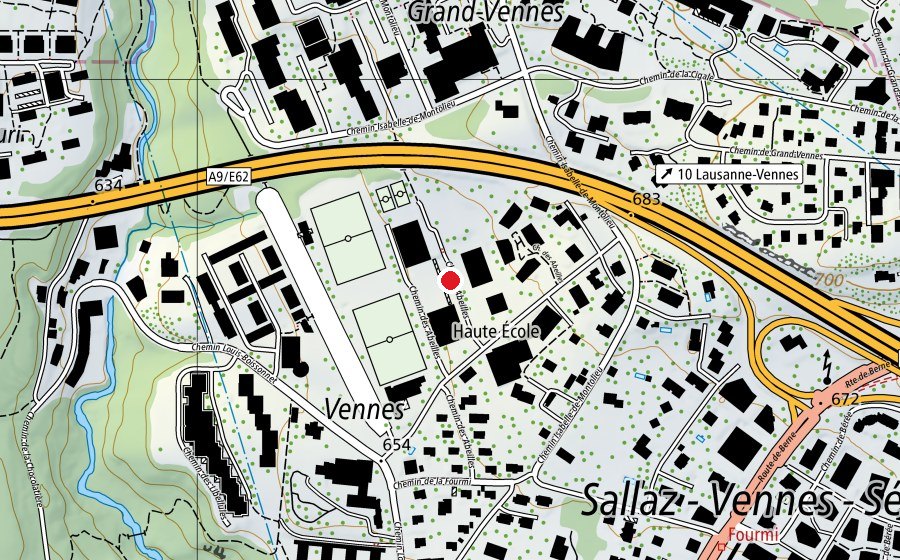 Karte mit dem Standort von Collège de Grand-Vennes (Schule)